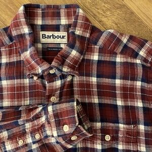 Barbour Tailored Fit Flannel Mens XL Plaid Copinsay Button Down Shirt Red